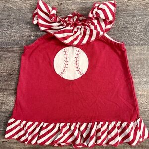 Bailey Boys Baseball Ruffle Top Red Striped Baby Girl 2T
